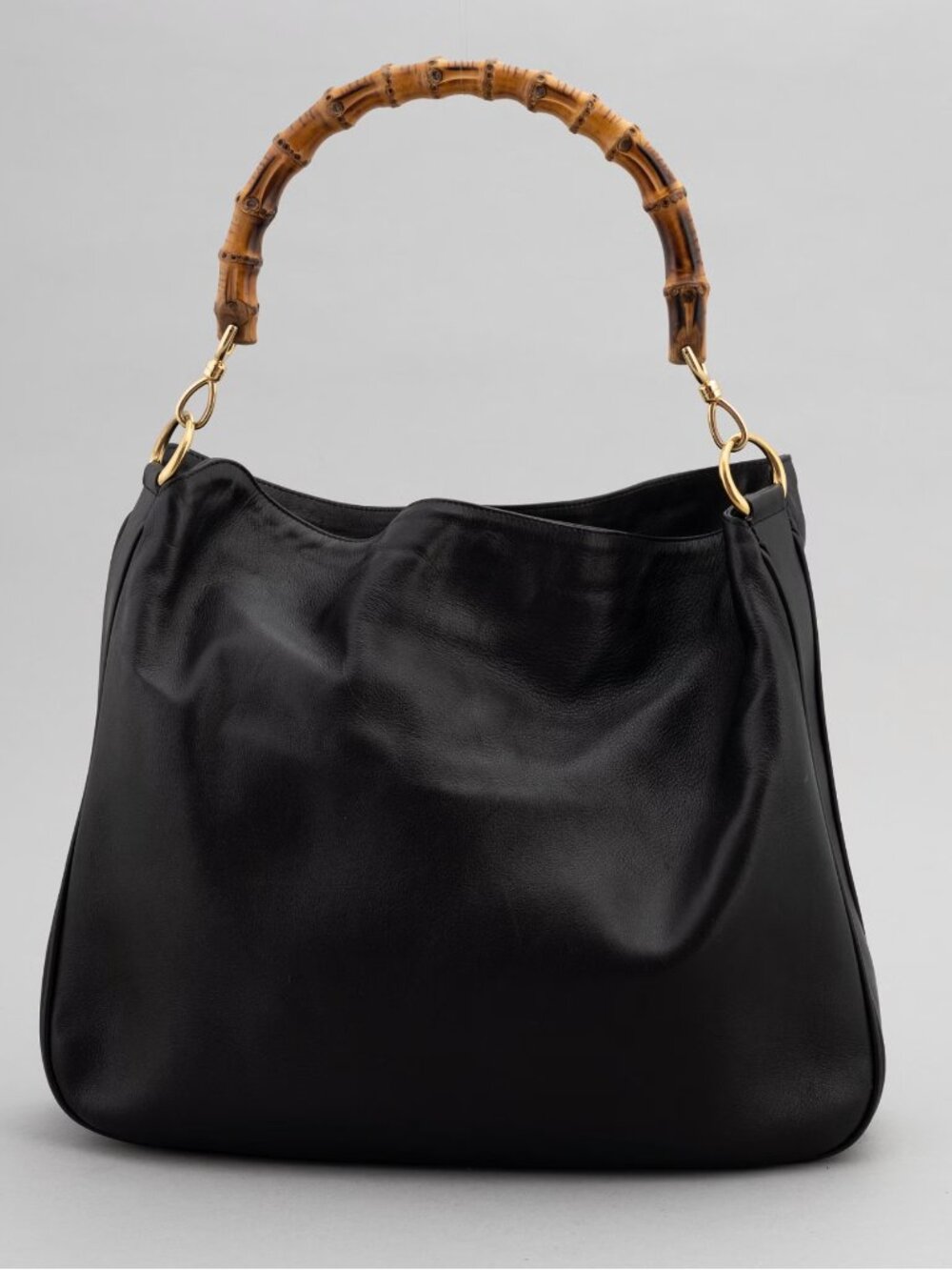 Vintage Gucci Diana Black Leather Bamboo Top 2 way Handle Tote Bag